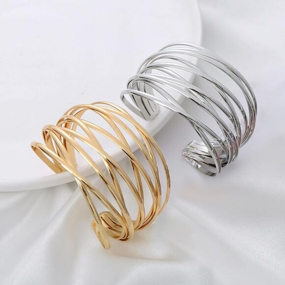 Twisted Cuff Bangle Bracelet for Women Trendy Multi-layer Wire Warp Bangle Brace - Picture 4 of 6